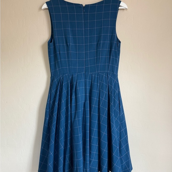 Apricity Windowpane Plaid Checked Retro Sunday Dress Blue Dapper Women’s M - Picture 7 of 8